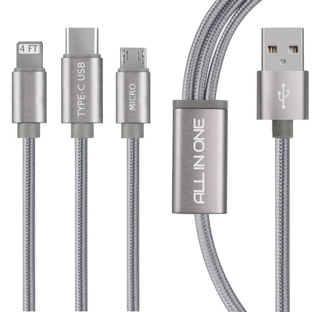 USB Android Charger Cable African Woman Tribal Vintage Multi 3 in 1 Retractable Multi USB Charging Cable with Micro USB/Type C Compatible with Cell Phones Tablets and More 